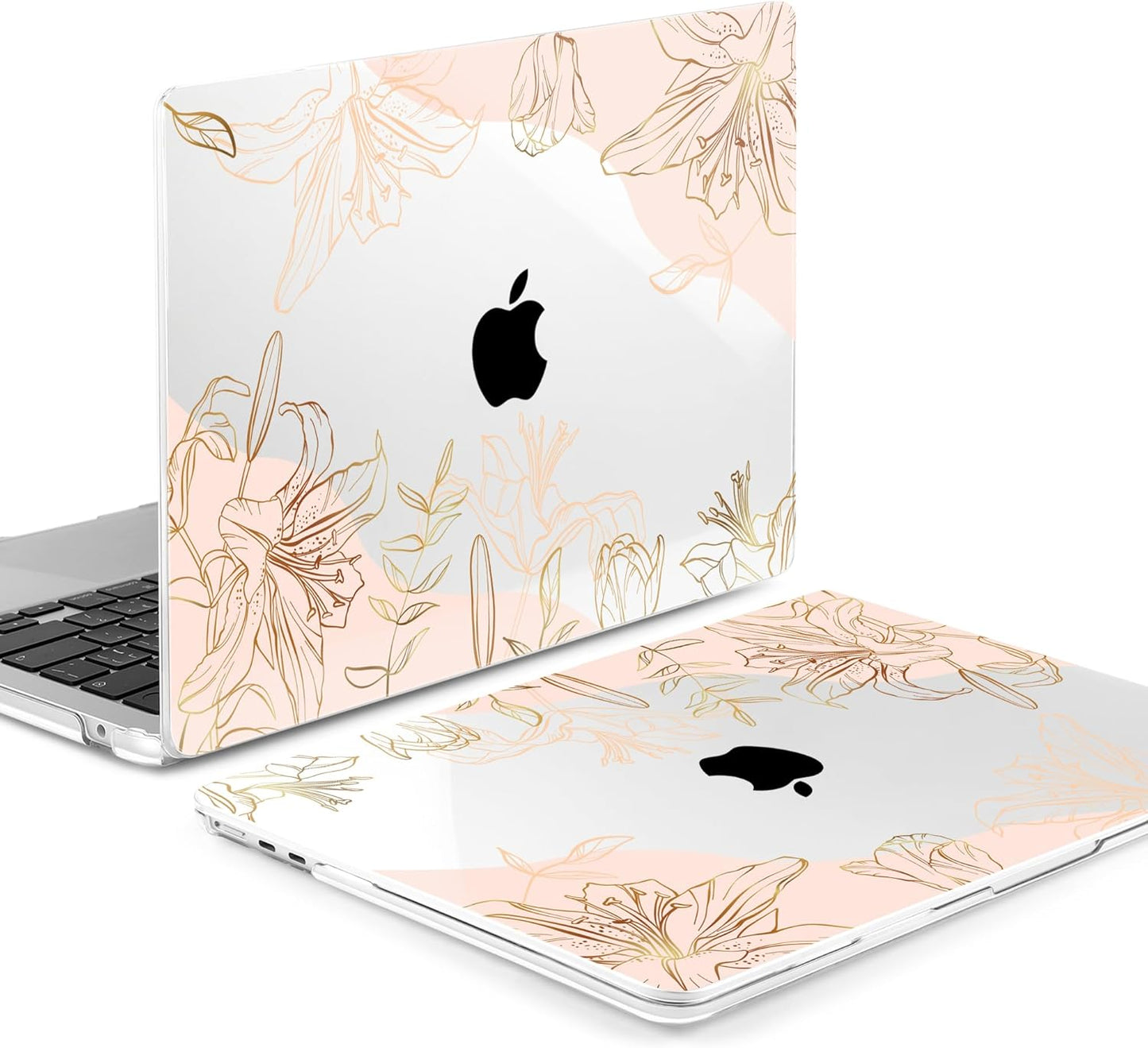 MEEgoodo Case for MacBook Air M4/M3/M2 13.6 inch 2025 2024 2022, Fit Model A3240 A3113 A2681, Compatible with MacBook Air 13 inch, Laptop Hard Shell Case with Keyboard Cover, Gold Flowers Lilies