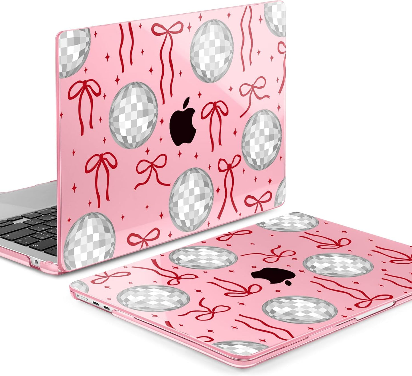 MEEgoodo Case for M4/M3/M2 MacBook Air 13.6 inch Case 2025 2024 2022, Fit Model A3240/A3113/A2681, Laptop Hard Shell with Keyboard Cover Compatible with MacBook Air 13 inch, Disco Balls & Red Bows