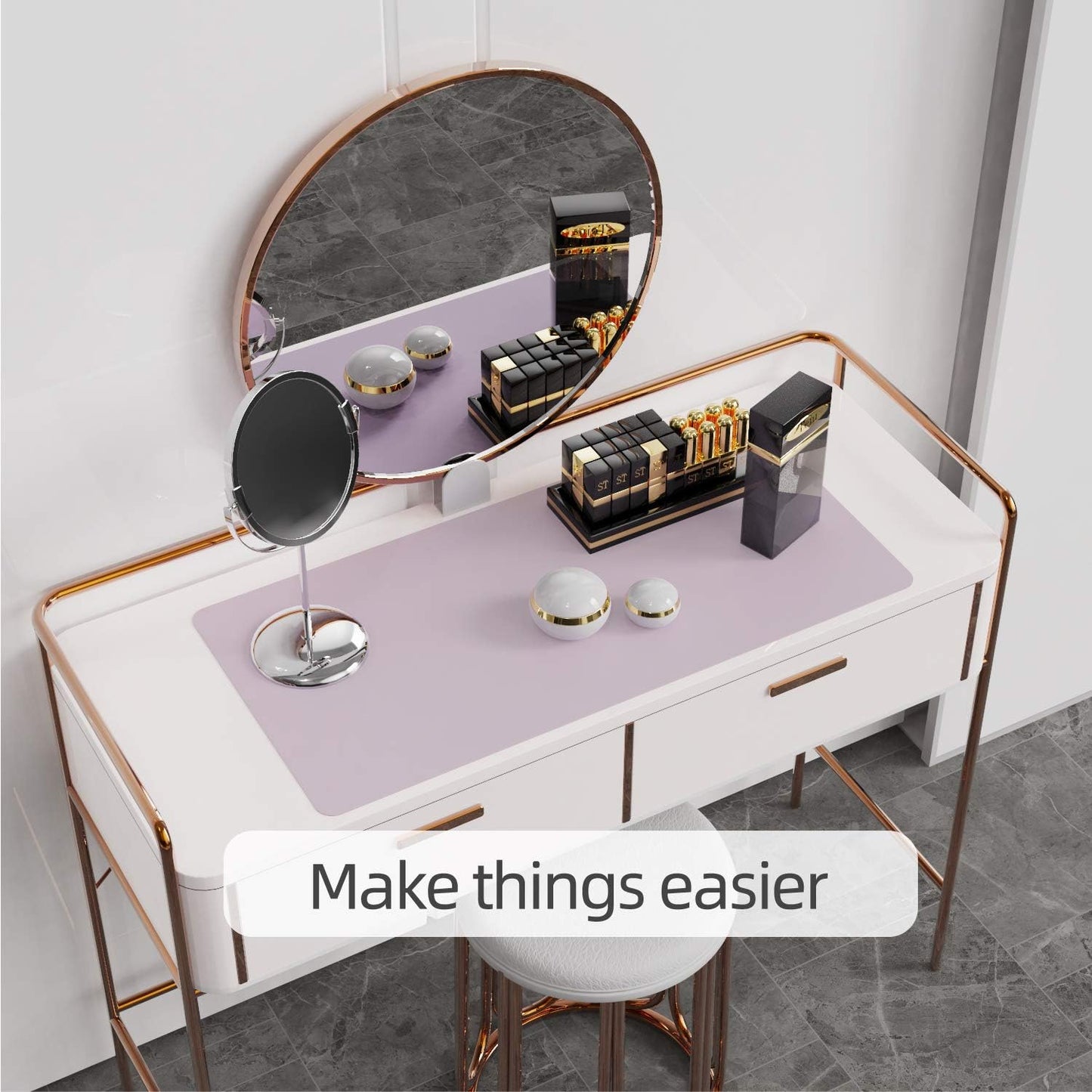 YSAGi Office Desk Pad, Desk Mat, 23.6" x 13.7" Waterproof PU Leather Desk Blotter, Dual-Sided Desk Writing Pad for Office and Home (23.6" x 13.7", Grayish Lavendar+Cinnamon Buff)