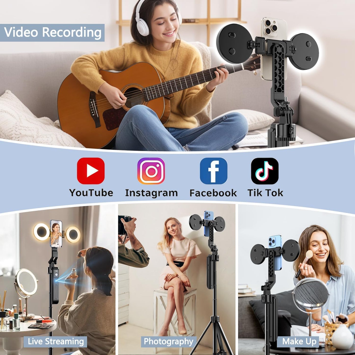 70.9" Auto Face Tracking Tripod 360° Rotation with Lights, Motion Sensor Phone Tripod Stand Selfie Stick with Remote, Face Body Gesture Control Phone Camera Holder for Vlog/Live Stream/Video Recording