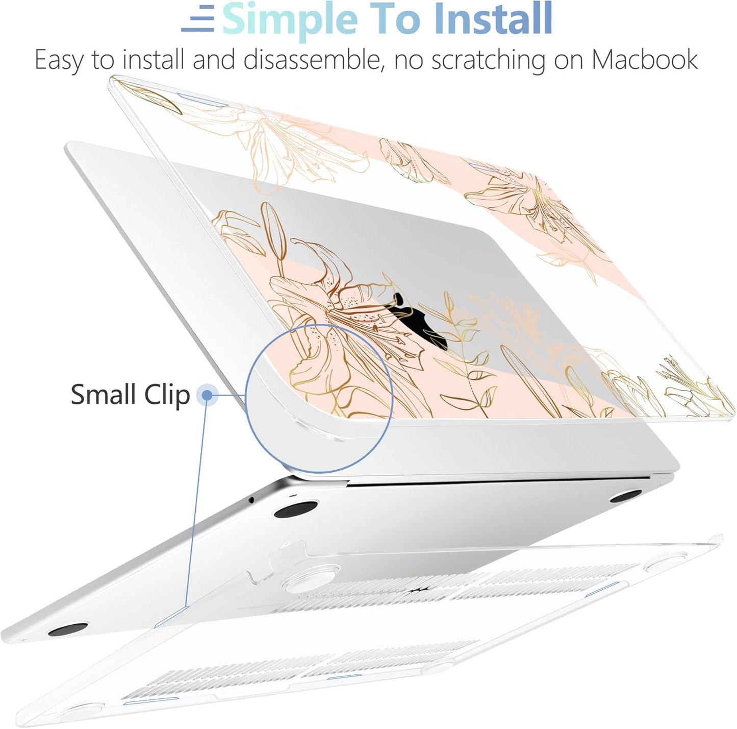 MEEgoodo Case for MacBook Air M4/M3/M2 13.6 inch 2025 2024 2022, Fit Model A3240 A3113 A2681, Compatible with MacBook Air 13 inch, Laptop Hard Shell Case with Keyboard Cover, Gold Flowers Lilies