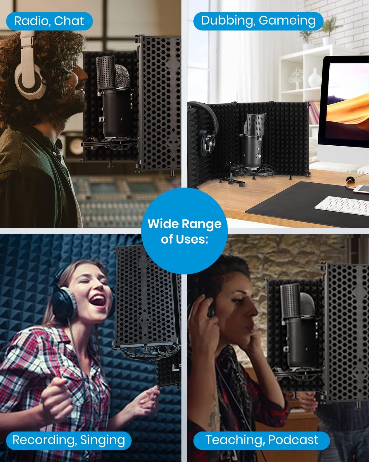 Moukey Microphone Insulation Sound Insulation Sound Shield Isolation, 5 Sides Microphone Sound-Absorbing Foam Reflector for Recording Studio, Podcasts, Vocals and Broadcasting