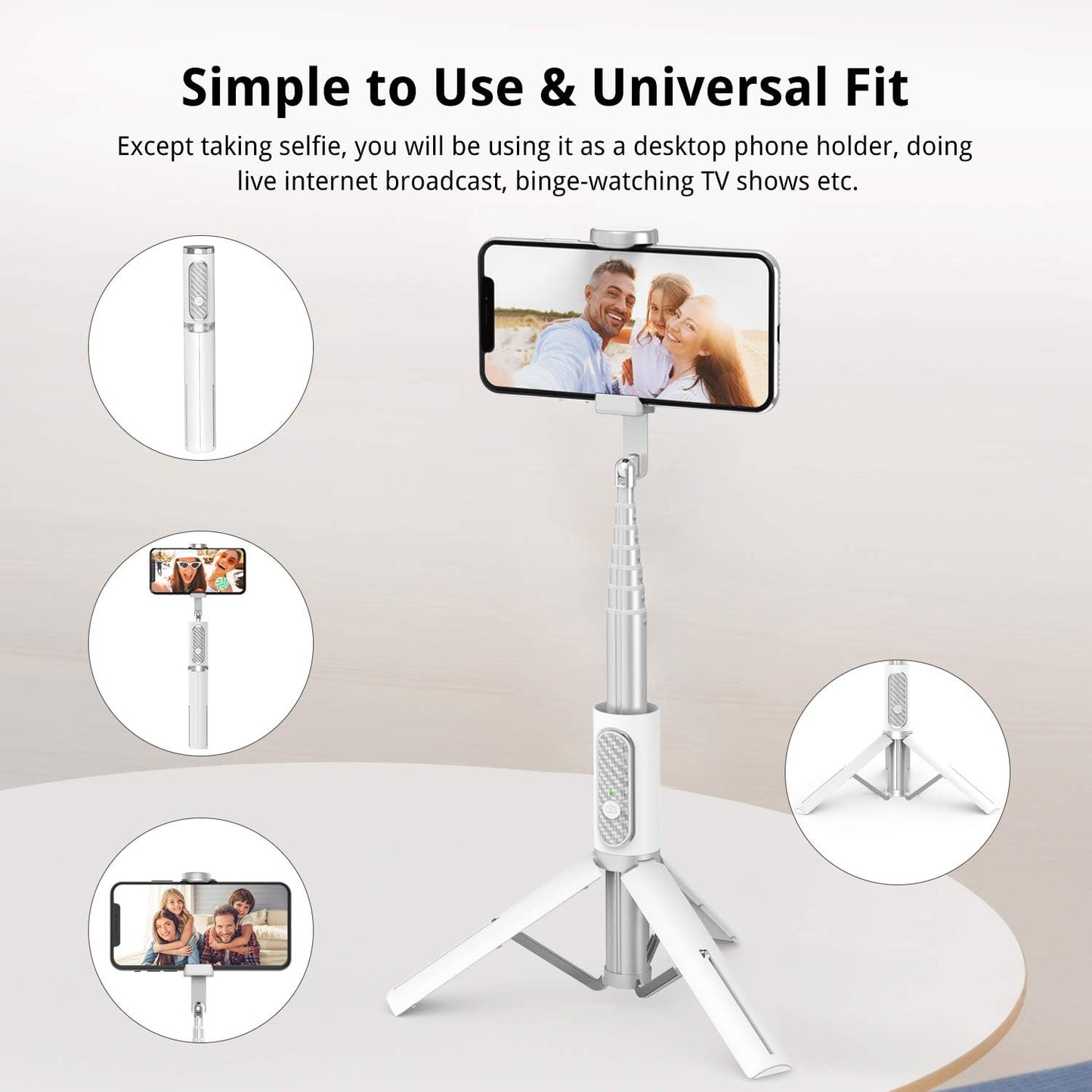 ATUMTEK Selfie Stick Tripod, Extendable 3 in 1 Aluminum Bluetooth Selfie Stick with Wireless Remote and Tripod Stand for iPhone 16/15/14/13/12/11/11 Pro/XS Max/XS/XR/X/8/7, Samsung Smartphones, White