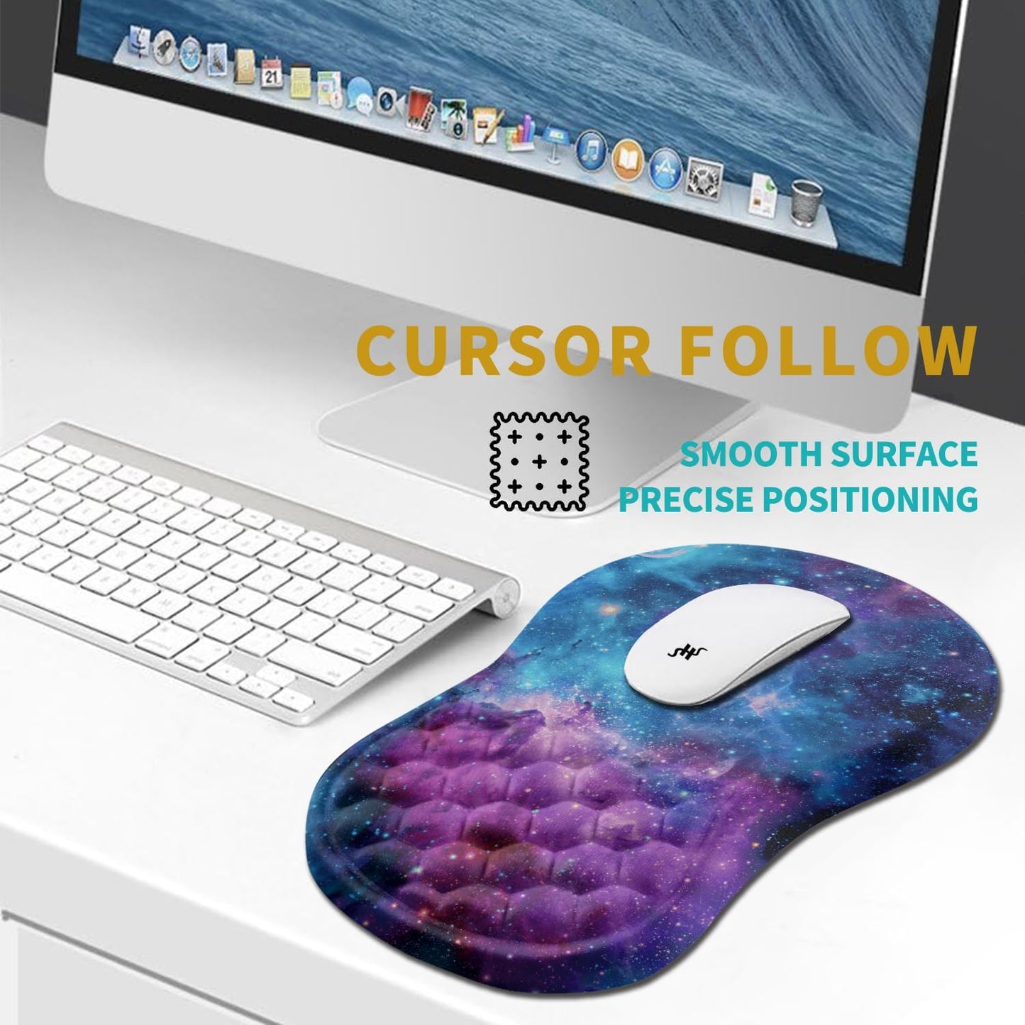 Hokafenle Ergonomic Mouse Pad Wrist Support, Wrist Rest Mousepad for Carpal Tunnel Pain Relief with Integrated Memory Foam Slope Massage Bulge (11.8x7.9 inch,Galaxy Nebula Space