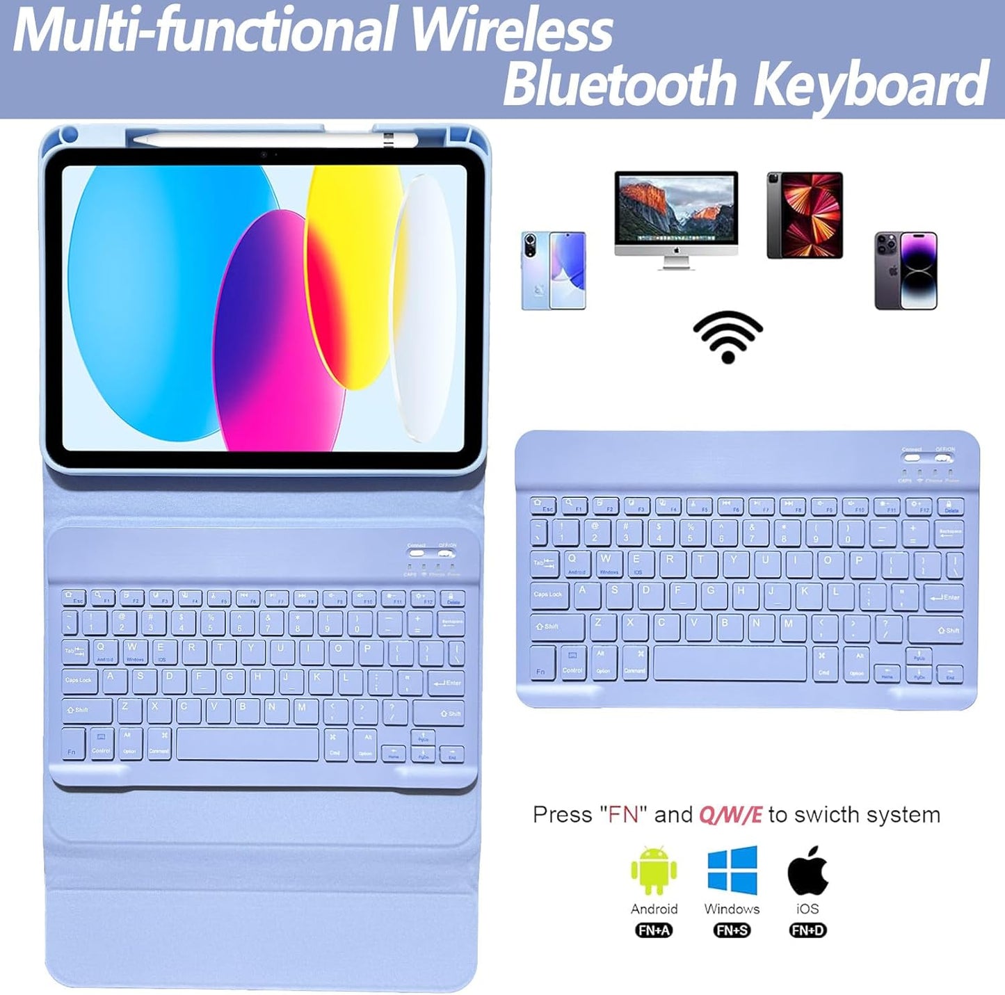 Keyboard Case for iPad 11th 10th Generation - iPad 10th Generation Case with Detachable Wireless Keyboard - Smart Folio Cover with Pencil Holder for 11-inch A16 2025 10.9-inch 2022, Purple