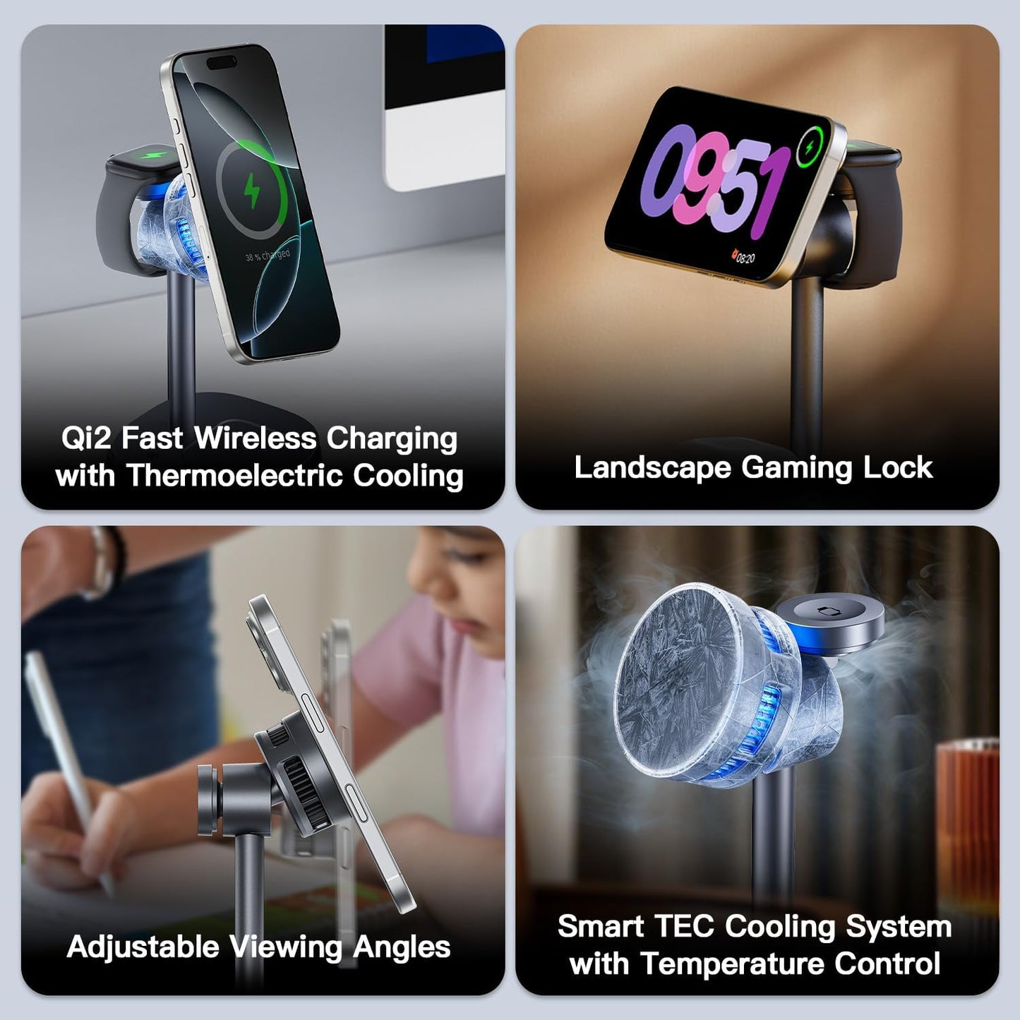 【Rapidly Cools!】 3 in 1 Charging Station for Apple - Qi2 15W for Phone Wireless Charging Station with Active Cooling, Mag-Safe Charger Stand for Phone 17 16 15 - for Apple Watch - for Airpods Series