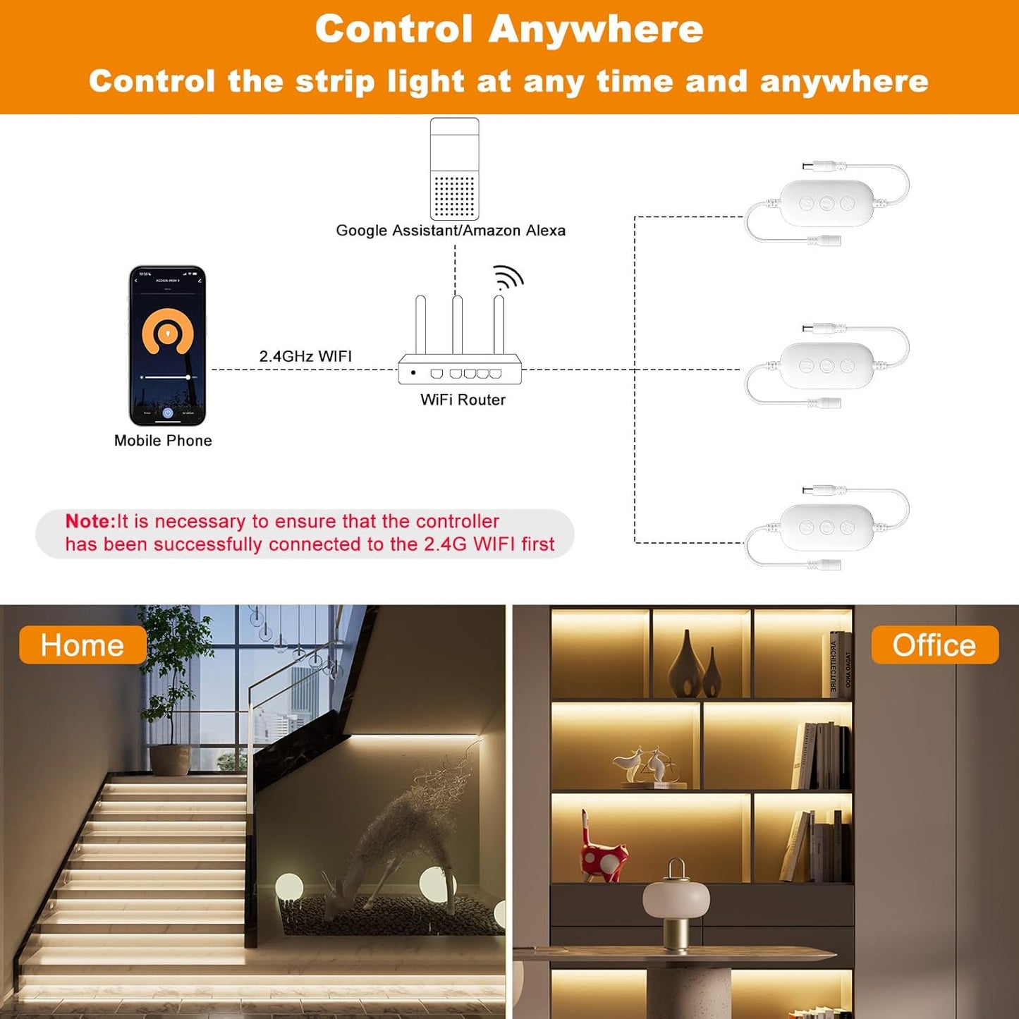 PAUTIX RF WiFi Smart Remote Dimmer for Single Color LED Strip Lights,Compatible with Alexa and Google,14-Key Wireless Remote,DC 12-24V Controller for 3528/2835/5050/COB LED Strip Light