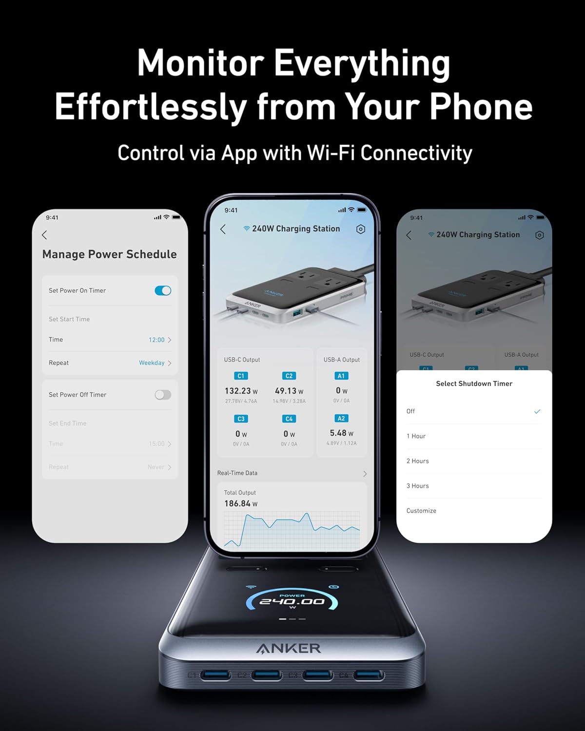 Anker Prime Charging Station, 240W 8-in-1 USB C Power Strip, 5 ft Detachable Extension Cord, 2 AC, 4 USB C, 2 USB A, for iPhone 15/14, Desktop Accessory for MacBook, Home, Office (Not for Travel)