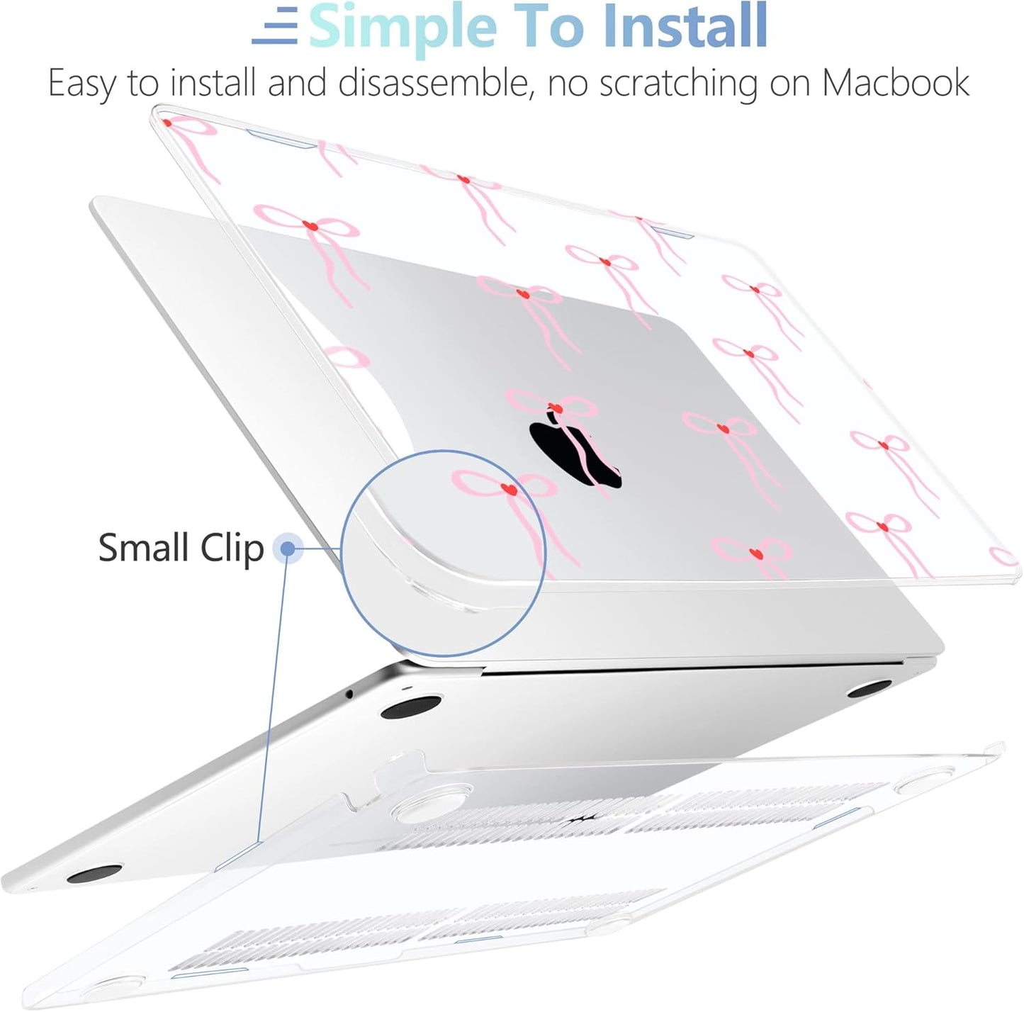 MEEgoodo Case for M4/M3/M2 MacBook Air 13.6 inch Case 2025 2024 2022, Fit Model A3240/A3113/A2681, Laptop Hard Shell with Keyboard Cover Compatible with MacBook Air 13 inch, Bows & Little Hearts