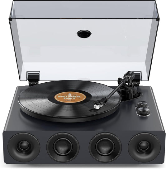 1 by ONE High Fidelity Record Player, All-in-One Turntable with Built in Speakers Phono Preamp, Magnetic AT-3600L Cartridge, RCA Output, Belt Drive 2-Speed, Piano Lacquer Grey