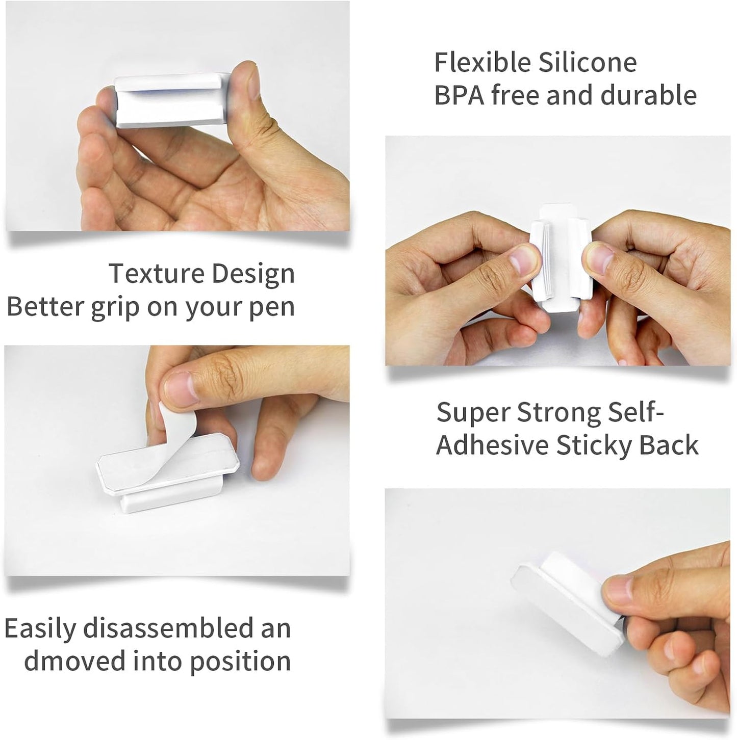 12 Pack Pen Holder for Desk, Silicone Pencil Holder with 12 Extra Adhesive Stickers, Adhesive Pen Holder & Marker Clip for Classroom Office Desk or Any Surface, Teacher Accessories Supplies (White)