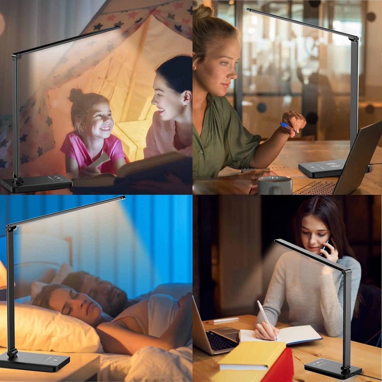 Ambertronix LED Desk Lamp with USB Charging Port, Dimmable Eye-Caring Reading Desk Light for Home, with 5 Brightness Level & 3 Lighting Modes, Touch Control, Auto Timer (Black)