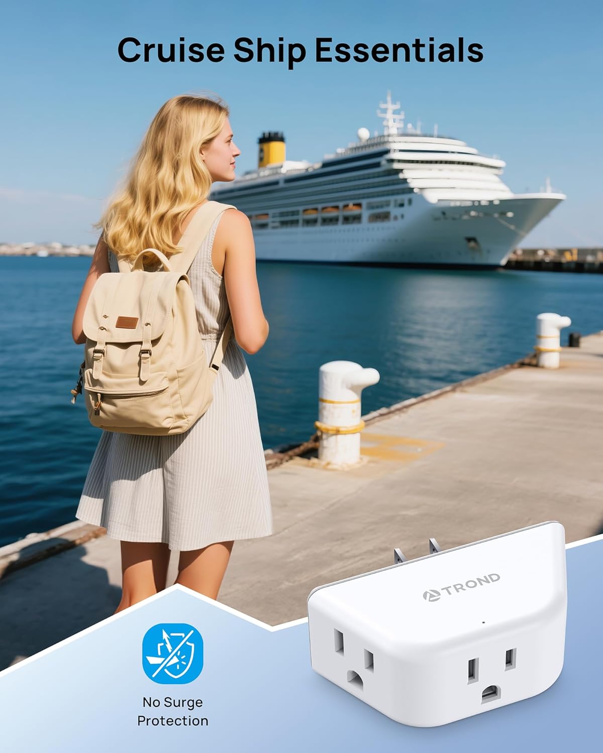 TROND Outlet Extender 3 Pack - Multi Plug Wall Outlet, 3-Prong Grounded Wall Splitter, 3 Way Angled Plug Adapter, Cruise Ship Essentials, Multiple Expander for Travel Home Office Dorm Room, White