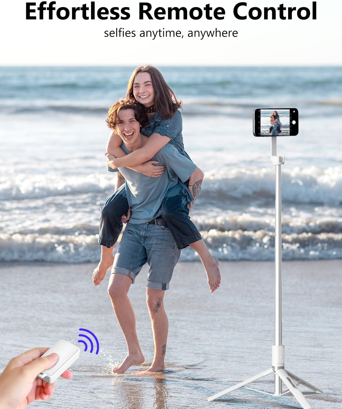 UBeesize Magnetic Tripod for iPhone with Remote, 64’’ Extendable Phone Stand for Video Recording/Vlogging, N52 Strong Holder for iPhone 12-15/Android, Portable Travel Selfie Stick Tripod(White)