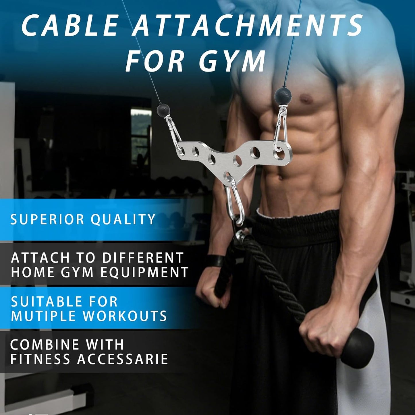 Double to Single Adaptor Plate for Cable Pulley Machines Durable Solid Stainless Steel with 3 Carabiners Suitable for Dual Cable Machines LAT Pulldown, Shoulder & Biceps Exercises