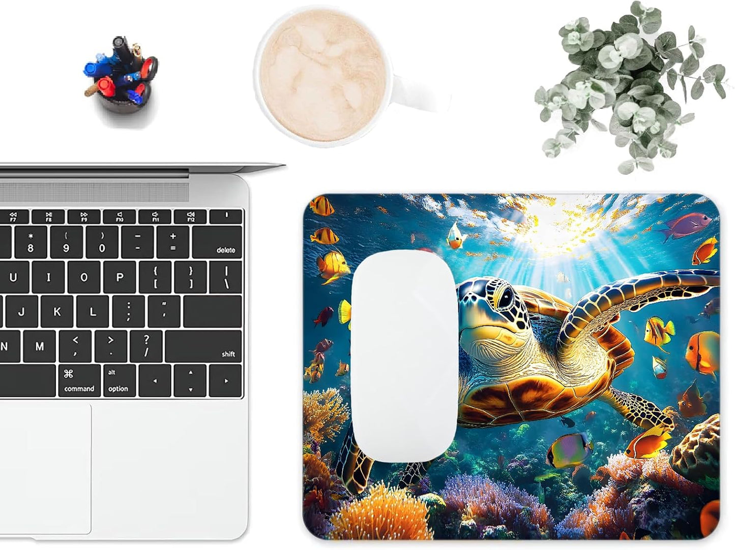 Mouse Pad, Cute Ocean Colorful Turtle Mouse Pads for Desk, 9.5" x 7.9" Non-Slip Rubber Base Computer Mousepad with Women, Portable Square Design for Wireless Mouse and Pad Laptop Office & Travel