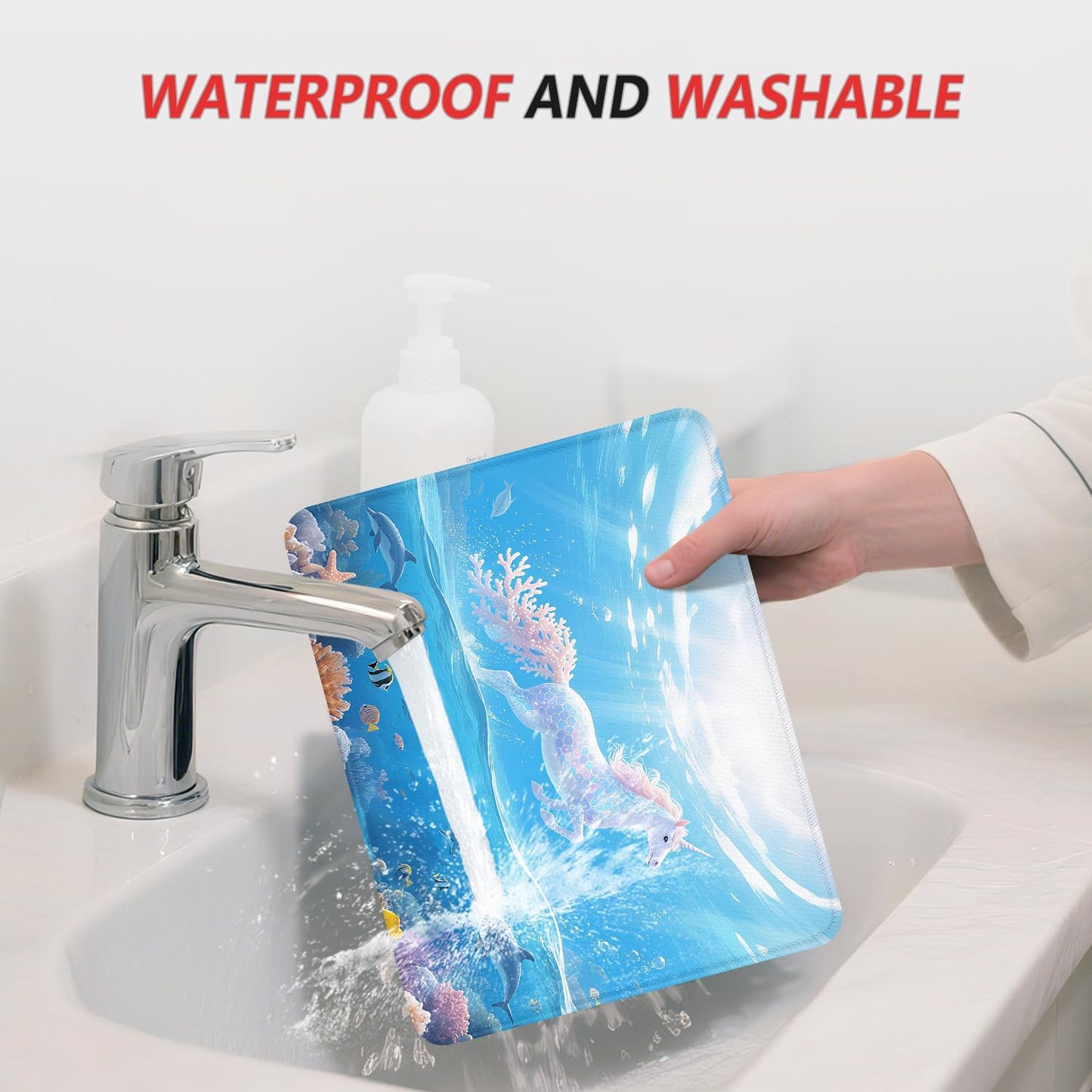 ITNRSIIET Mouse Pad Non-Slip Rubber Base Smooth Surface Stitched Edges Waterproof Durable Compatible with All Mice for Office & Gaming, Desk Accessory, 10.2x8.3x0.12 inch, Ocean