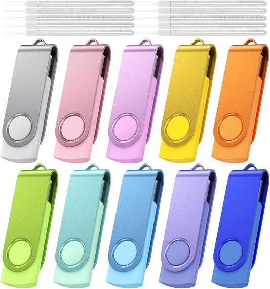 Kepmem 10Pcs 2GB USB Flash Drives Bulk USB 2.0 Flash Memory Stick 10 Pack Thumb Drives Pen Drive Mixed Colors Jump Drive 2 GB with LED Light for Storage and Backup by