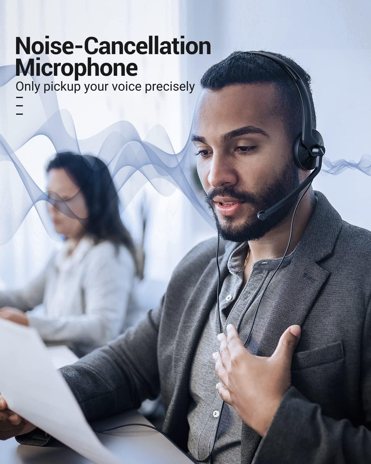 USB Headset with Microphone for PC Laptop - Wired Computer Headphones with Noise Cancelling Microphone for Home Office Online Class Skype Zoom Meetings,in Line Mute Controls