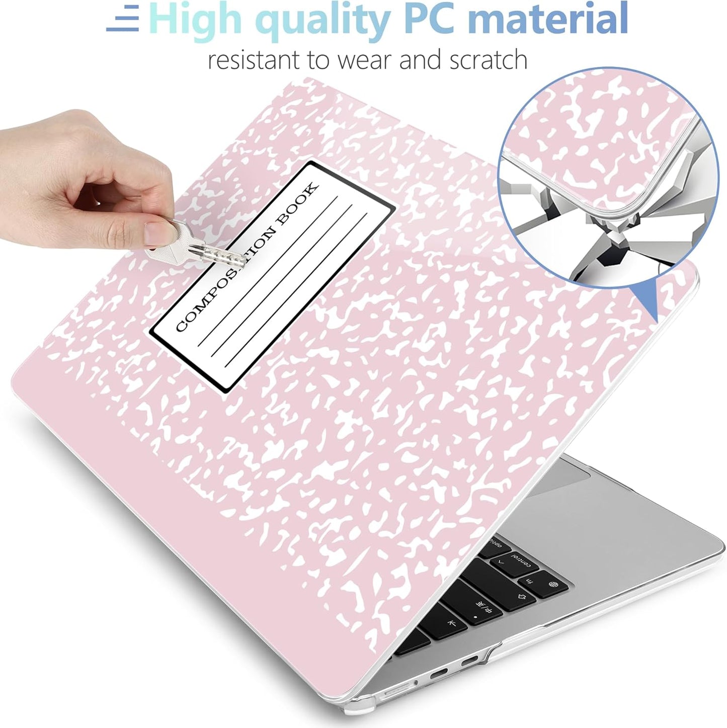 MEEgoodo Case for M4/M3/M2 MacBook Air 13.6 inch Case 2025 2024 2022, Fit Model A3240/A3113/A2681, Laptop Hard Shell with Keyboard Cover Compatible with MacBook Air 13 inch, Pink Composition Book