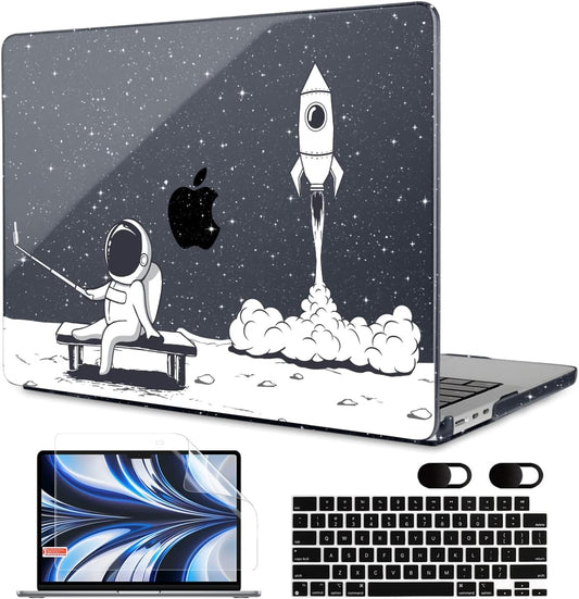 MEEgoodo Case for M4/M3/M2 MacBook Air 13.6 inch Case 2025 2024 2022, Fit Model A3240/A3113/A2681, Laptop Hard Shell with Keyboard Cover Compatible with MacBook Air 13 inch, Astronaut Rocket