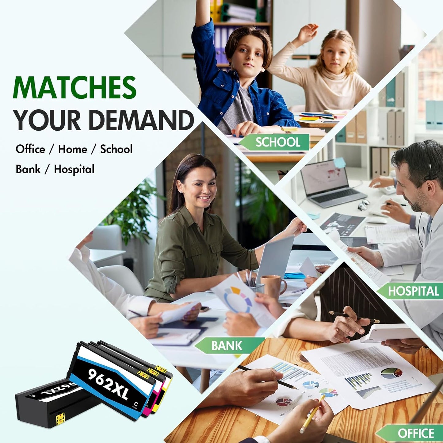 962 962XL Ink Cartridges Combo Pack:Replacement for HP Ink 962XL Black and 962 Color for HP OfficeJet Pro 9010 Series 9015 9018 9025 9020 9012 9014 9016 9019 9022 9026 9027 9028 9029 Printer
