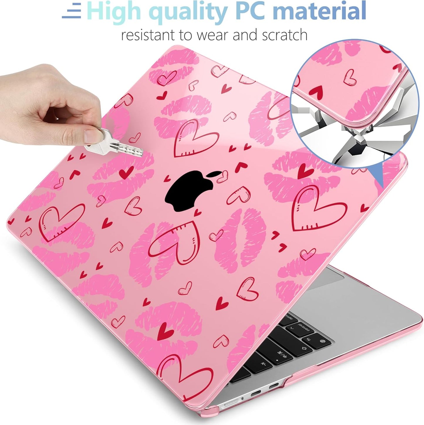 MEEgoodo Case for MacBook Air M4/M3/M2 13.6 inch 2025 2024 2022, Fit Model A3240 A3113 A2681, Compatible with MacBook Air 13 inch, Laptop Hard Shell Case with Keyboard Cover, Cute Kiss & Love
