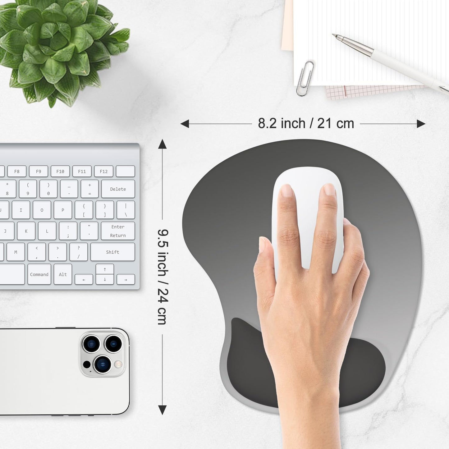 ITNRSIIET Ergonomic Mouse Pad, Cushioned Gel Wrist Rest, Non-Slip Base, Smooth Surface, Cute Multi-Color, 9.5 x 8.2 in, Gray Gradient