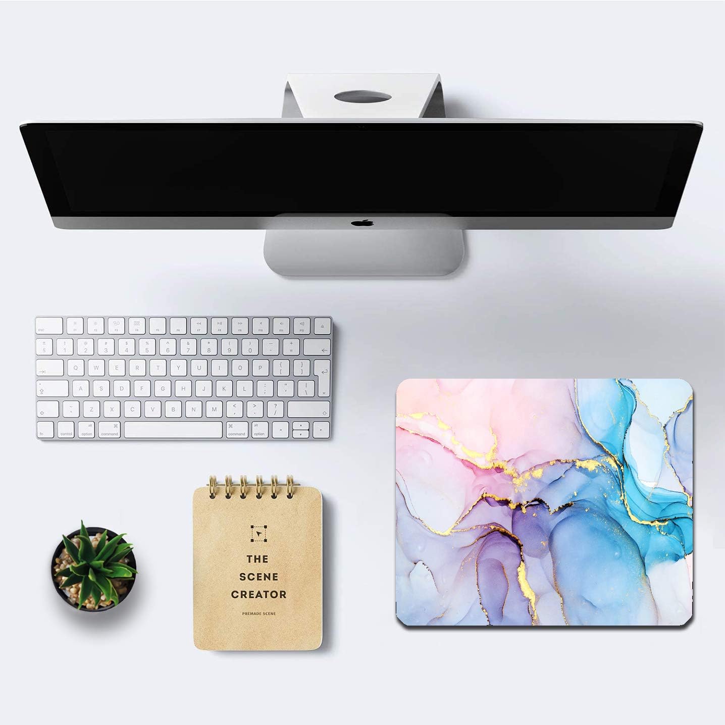 IMAYONDIA Blue Pink Ink Marble Mouse Mat, Custom Design Non-Slip Rubber Base Waterproof Office Mouse Pad, Golden Marbling for Women, 9.5 x 7.9 Inch
