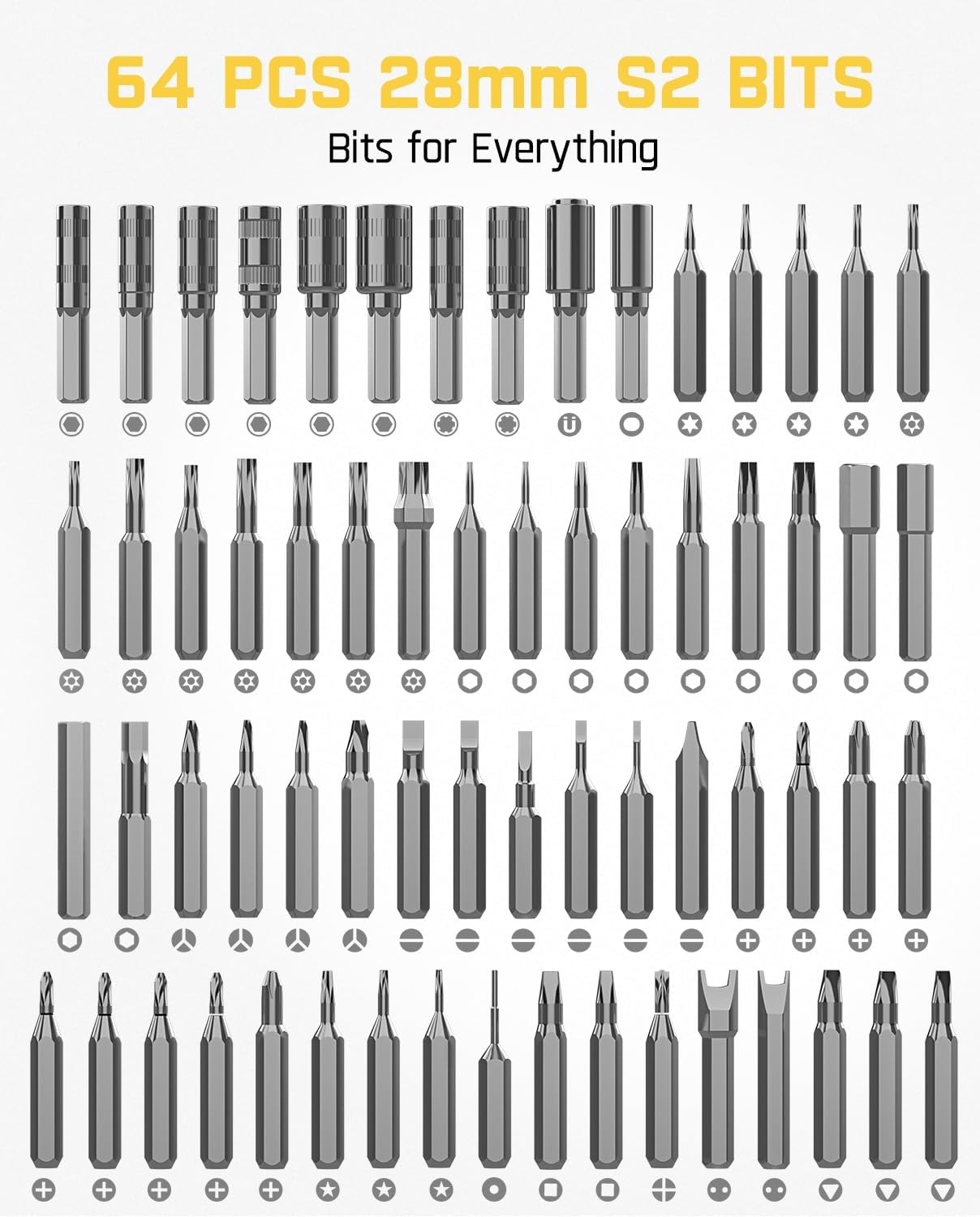 Fanttik Electric Screwdriver Kit, Precision Screwdriver Set, 64 Magnetic Bits, 12 Types Fix Tools, 0.05/0.2 N.m, Repair Tool for Phone Laptop Watch Electronics - E1 NEX Workstation