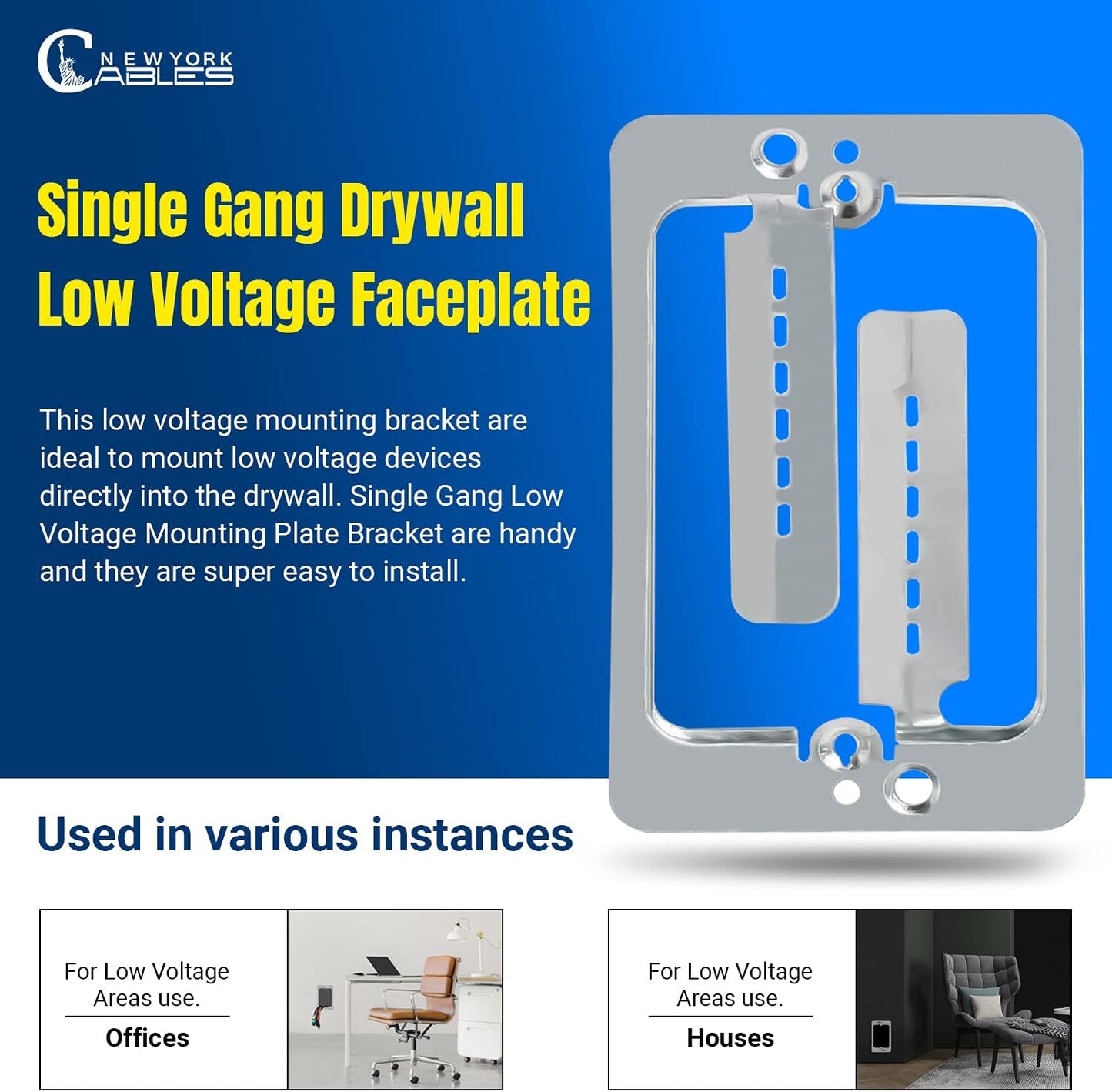 LV1 Low Voltage Mounting Bracket 1 Gang (10 Pack) – Single Gang Drywall Brackets for Fixing Loose Outlets or Adding New Outlet Wall Plates, Telephone Wires, Network Cables, HDMI, Silver