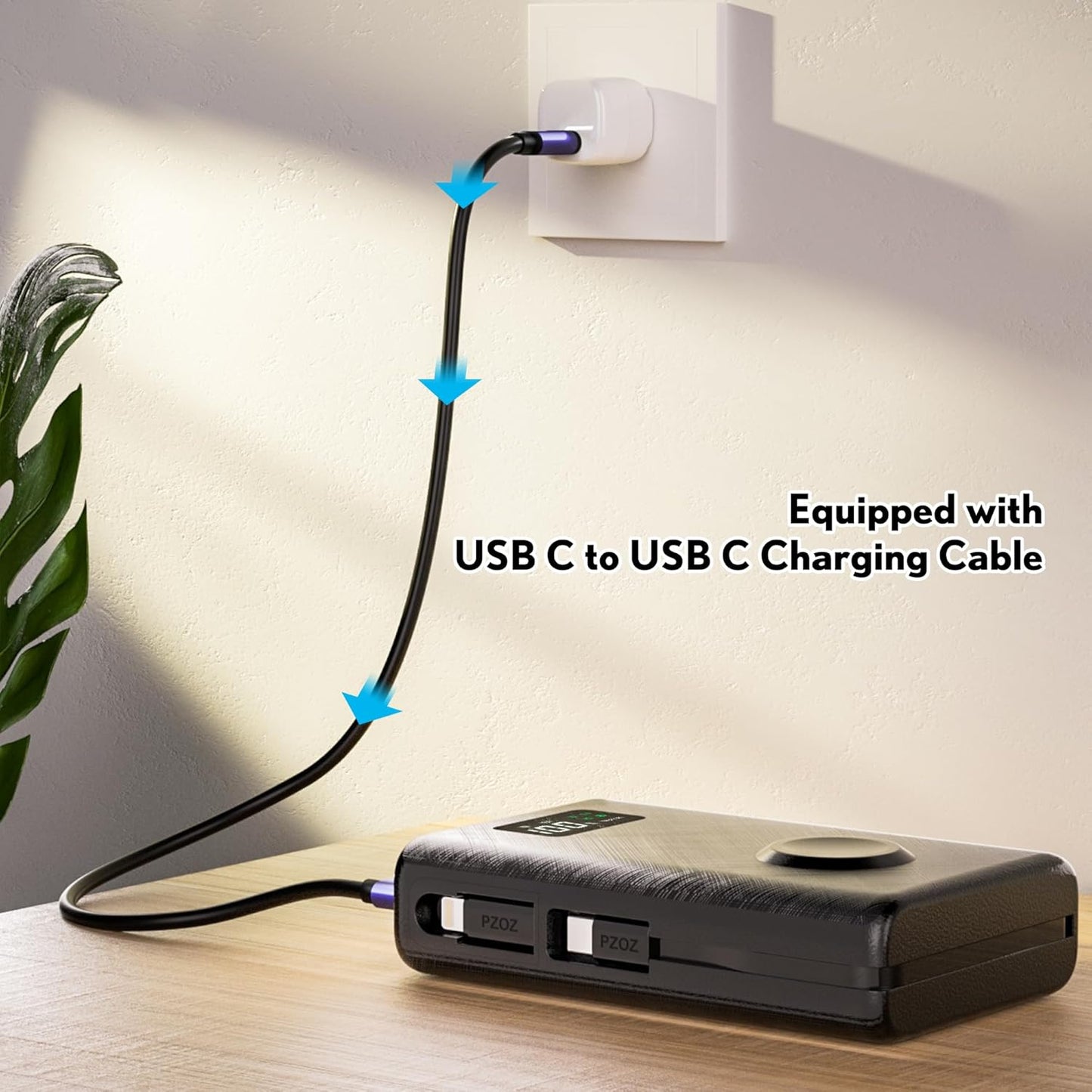 pzoz 20000mAh Portable Power Bank Powerbank Battery Pack with Apple Watch Magnetic Wireless Charger,USB Type C PD Fast Charging Cable Travel High Capacity Compatible iWatch iPhone 16 15 Phone (Black)