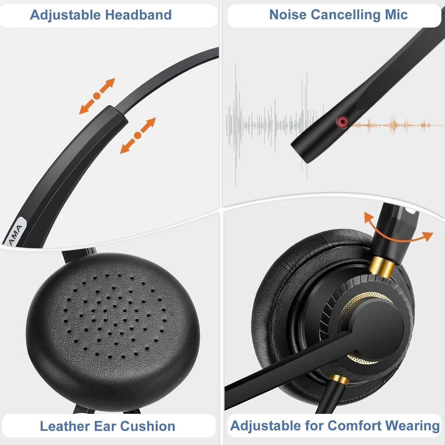 Headset with Microphone Noise Cancelling & Audio Controls Ultra Comfort Headphone for Computer Laptop Pc Business Skype UC Webinar Call Center Office (USB A & USB C Adapter)