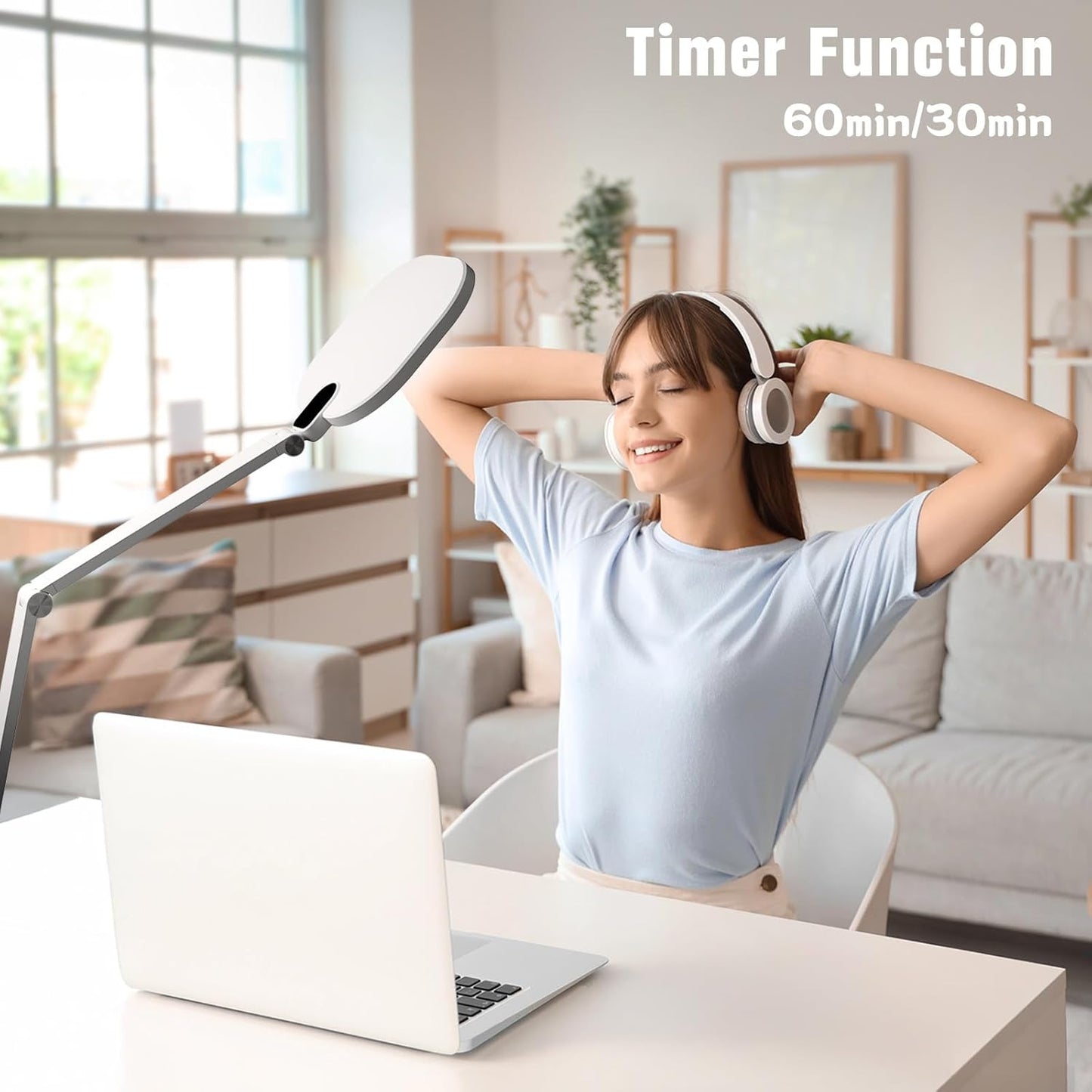 LED Desk Lamp for Home Office, 15W Desk Light with CRI >95, Memory & Timer Function, 1200LM Dimmable Computer Light for Video Calls, Conference, Reading, Study (White)