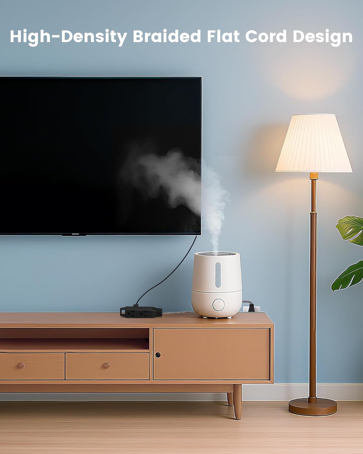 SURAIELEC 1FT 360° Rotating Flat Plug Extension Cord Flat Wall Plug with 3 Outlets, Braided Flat Black Extension Cord for Indoor Use, Small Space, 16/3C SPT, ETL Listed, 2 Pack