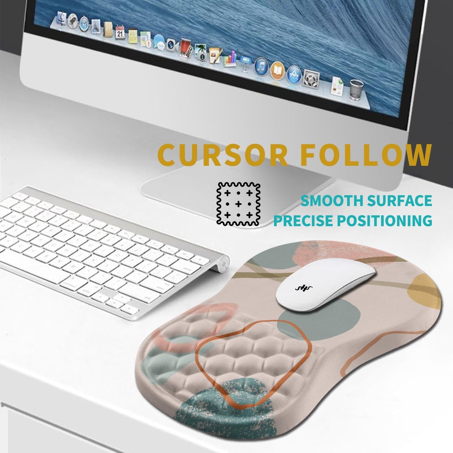 Hokafenle Ergonomic Mouse Pad Wrist Support, Wrist Rest Mousepad for Carpal Tunnel Pain Relief with Integrated Memory Foam Slope Massage Bulge (11.8x7.9 inch,Abstrac Art