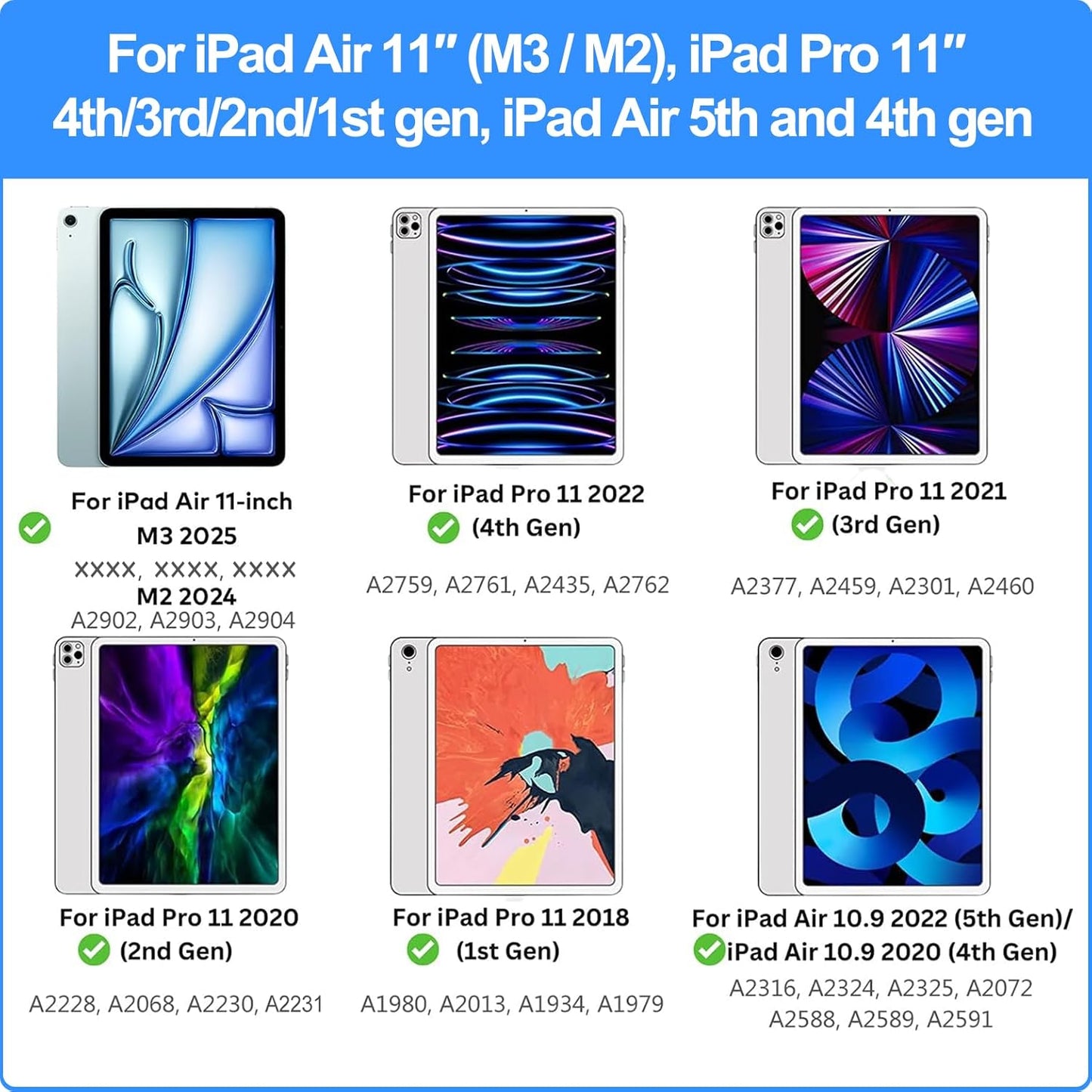 Keyboard Case for iPad Air 11" (M3 2025 / M2 2024) & iPad Pro 11"(1st/2nd/3rd/4th Gen), Slim Magic Keyboard with Multi-Touch Trackpad for 10.9"iPad Air 4th/5th Gen with 7-Color Backlit,White