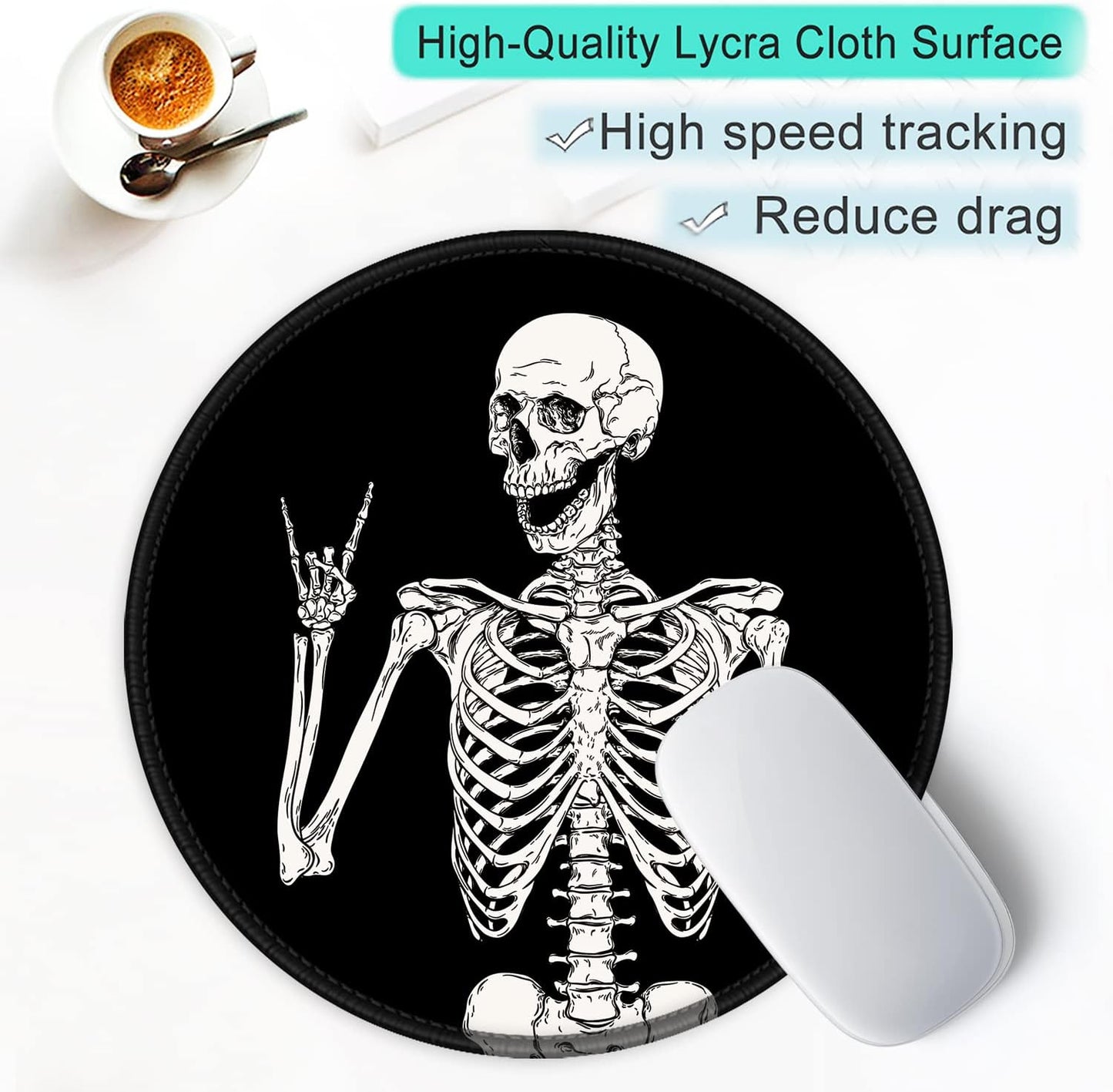 ITNRSIIET Round Mouse Pad with Stitched Edge Premium-Textured Waterproof Non-Slip Rubber Base Desktop Protection Mat Diameter 8.7 inches, Human Skeleton