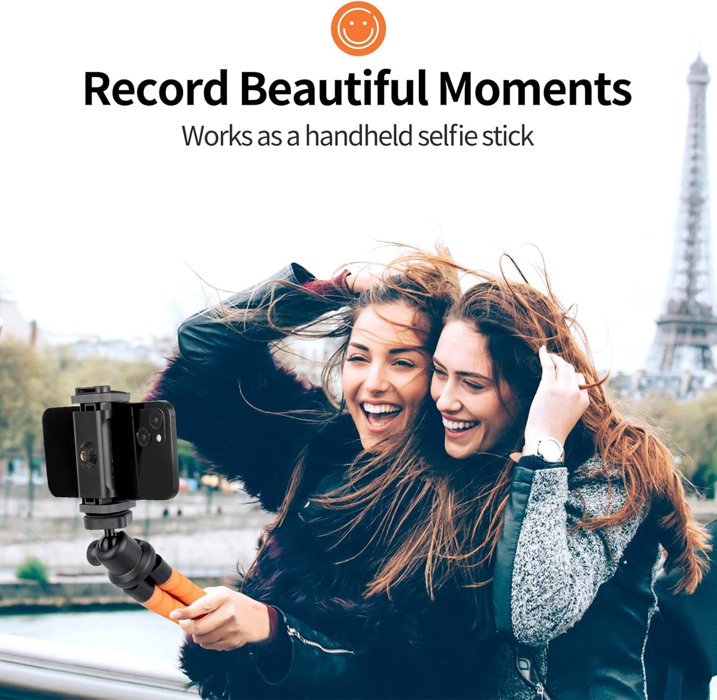 Aureday Phone Tripod, Flexible Tripod for iPhone and Android, Portable with Wireless Remote and Clip for Video Recording/Vlogging/Selfie (Orange)