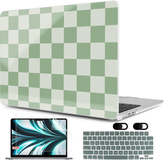 MEEgoodo Case for M4/M3/M2 MacBook Air 13.6 inch Case 2025 2024 2022, Fit Model A3240/A3113/A2681, Laptop Hard Shell with Keyboard Cover Compatible with MacBook Air 13 inch, Green Checkered