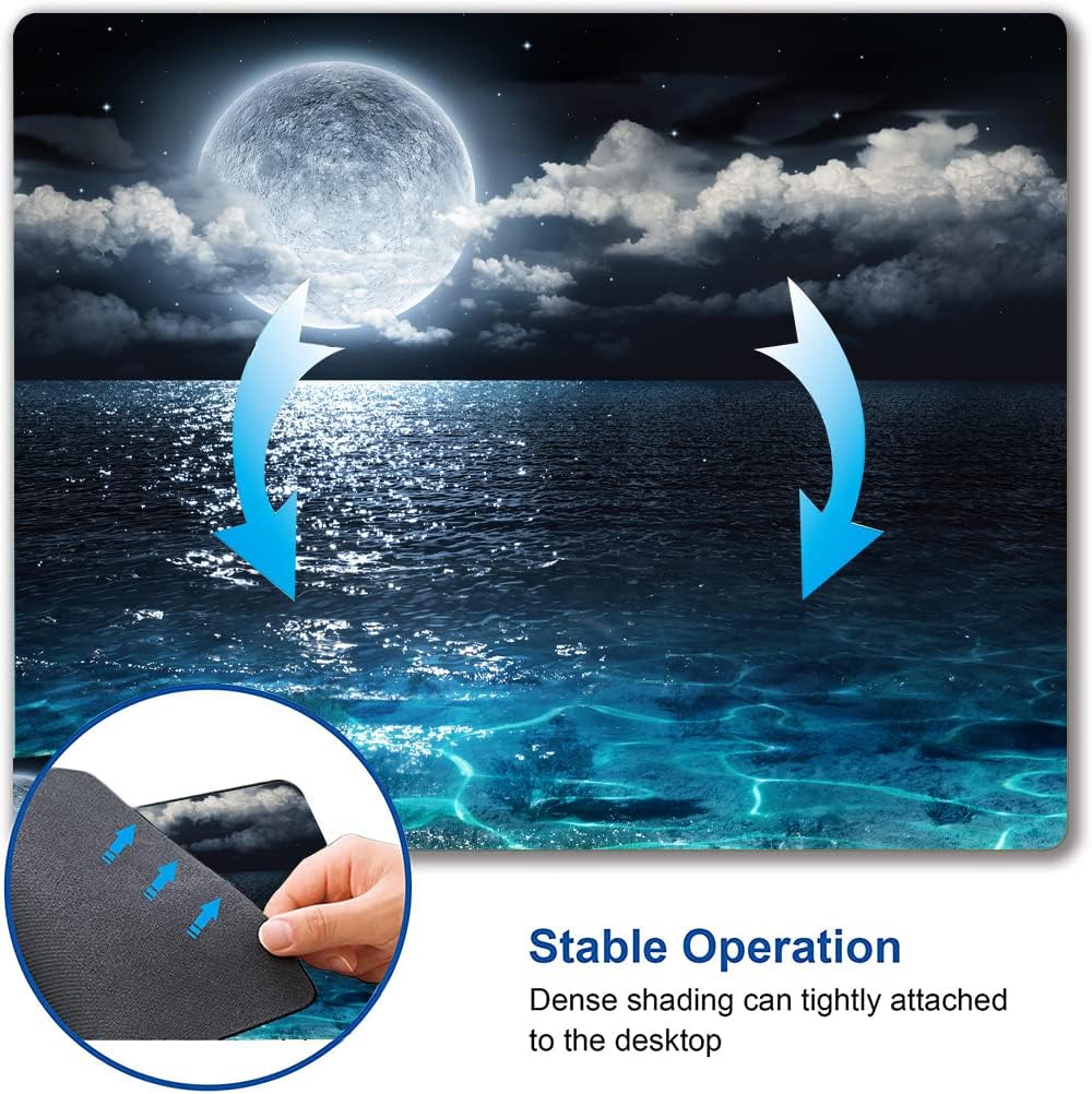Hokafenle Mouse Pad, Blue Ccean Moon Mouse Pad, Premium-Textured Mousepad Square Waterproof Mouse Mat Non-Slip Rubber Base Mouse Pads for Wireless Mouse Office Laptop