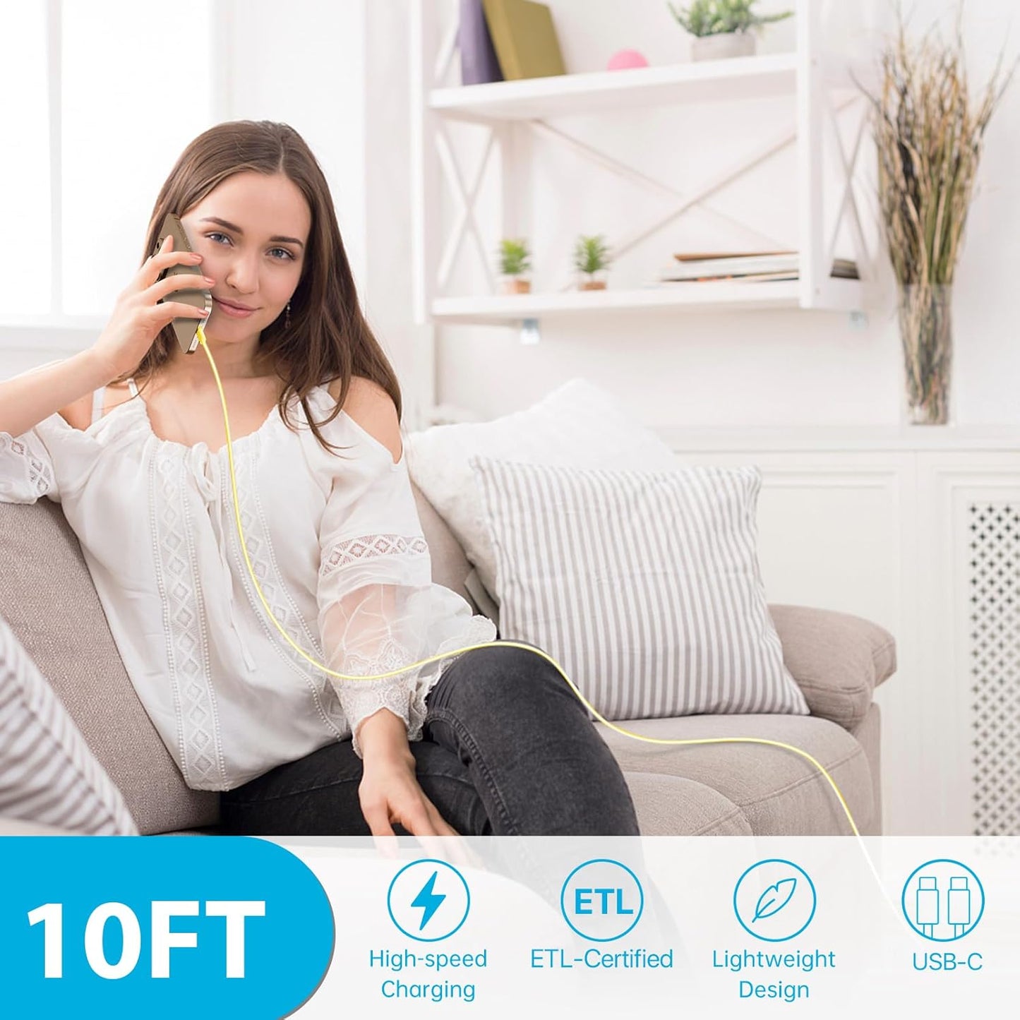 Phone 15 Charger 10FT USB C to C Fast Charging Cord,30w USB C Phone 15 Pro Max Fast Charger Block for Phone 15/15 Pro Max/15 Pro/15 Plus/Pro 12.9/11 inch,S24 Ultra Plus,Yellow