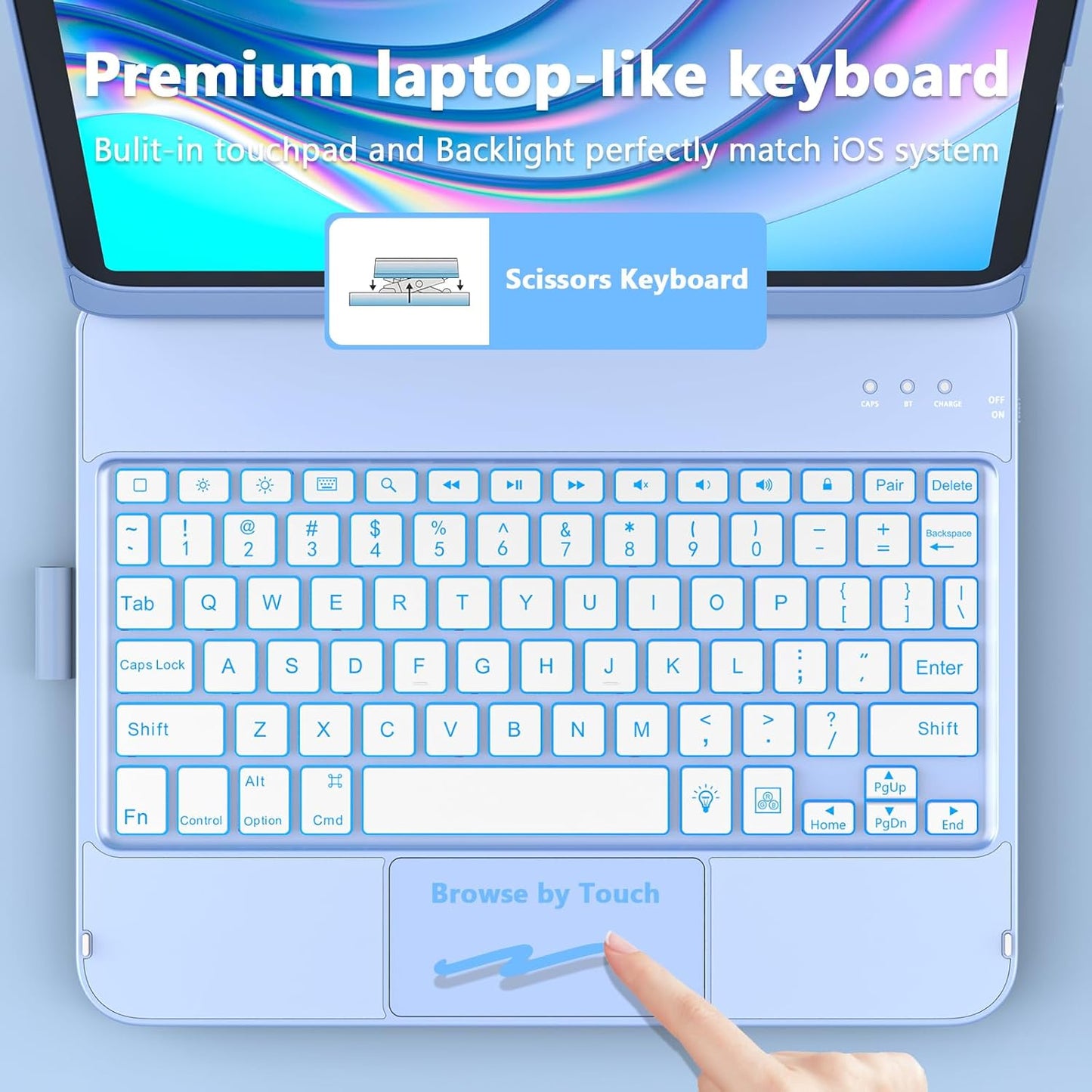 for iPad A16 11th Generation/10th Generation Case with Keyboard,Touch Keyboard for iPad 11" /10th Gen 10.9 inch 2022-10 Color Backlight, 360° Rotatable Protective Cover (Ocean Blue)