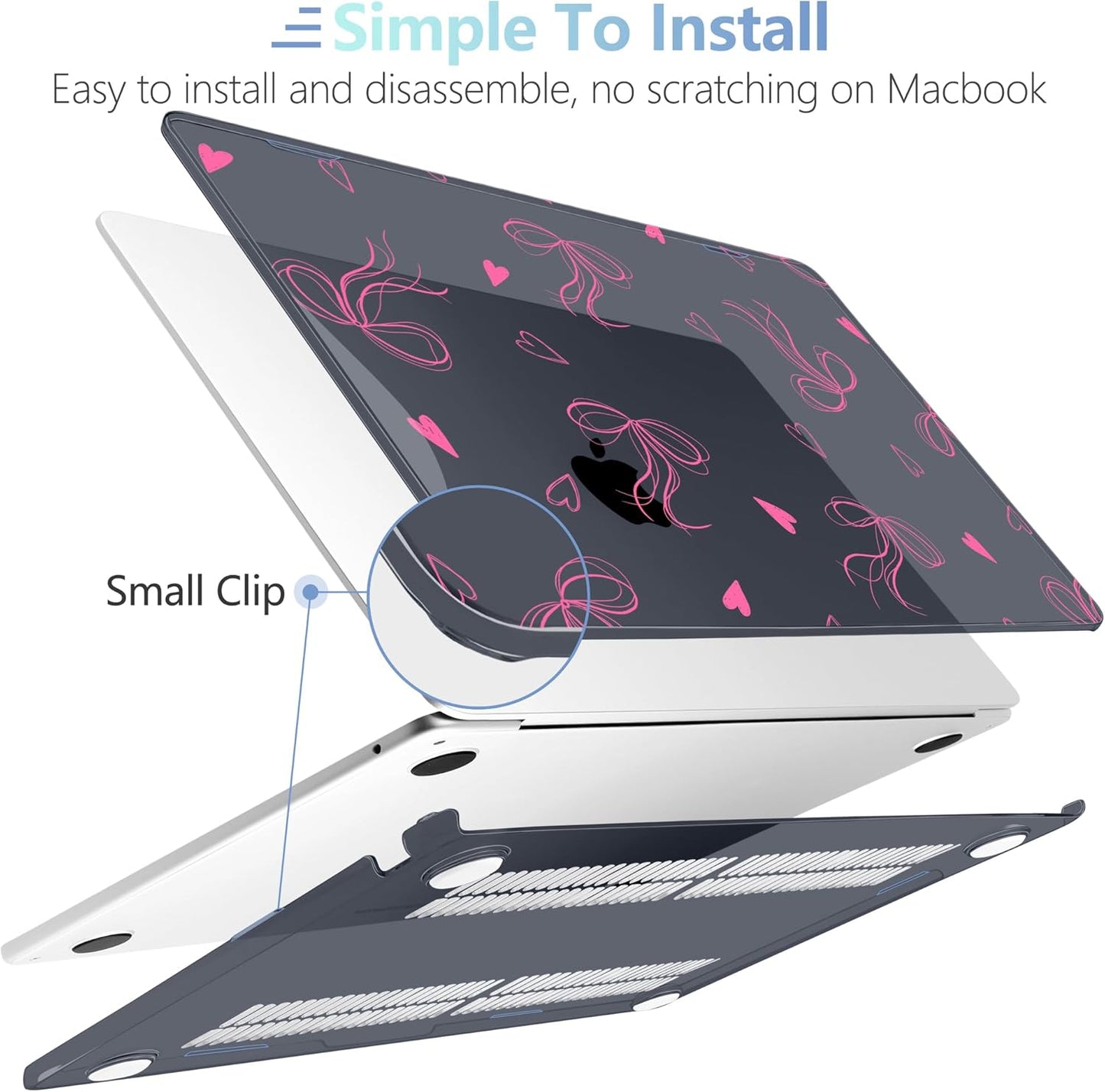 MEEgoodo Case for MacBook Air M4/M3/M2 13.6 inch 2025 2024 2022, Fit Model A3240 A3113 A2681, Compatible with MacBook Air 13 inch, Laptop Hard Shell Case with Keyboard Cover, Ribbons Bow