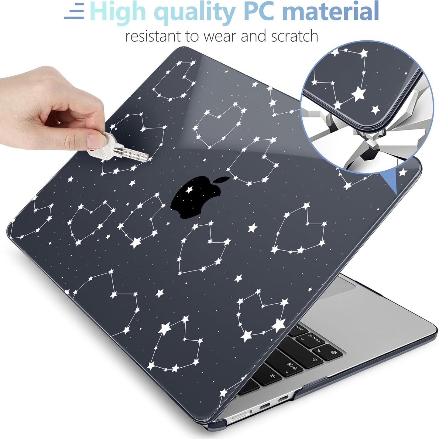 MEEgoodo Case for MacBook Air M4/M3/M2 13.6 inch 2025 2024 2022, Fit Model A3240 A3113 A2681, Compatible with MacBook Air 13 inch, Laptop Hard Shell Case with Keyboard Cover, Constellations & Hearts