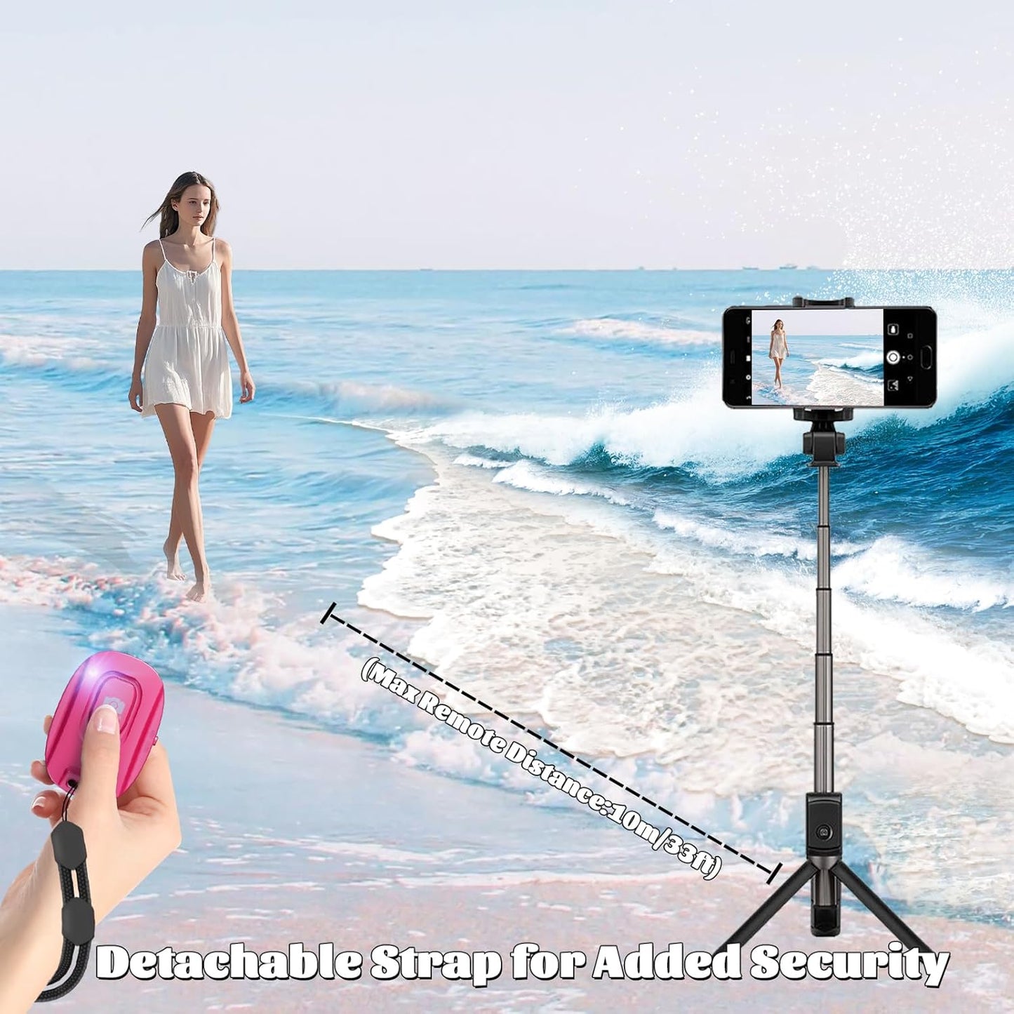 MAIRAN Rechargeable Wireless Camera Remote Shutter for iPhone and Android Smartphones, Bluetooth Phone Remote Control,Selfie Button for Photos and Videos Charging Cable Included-Pink