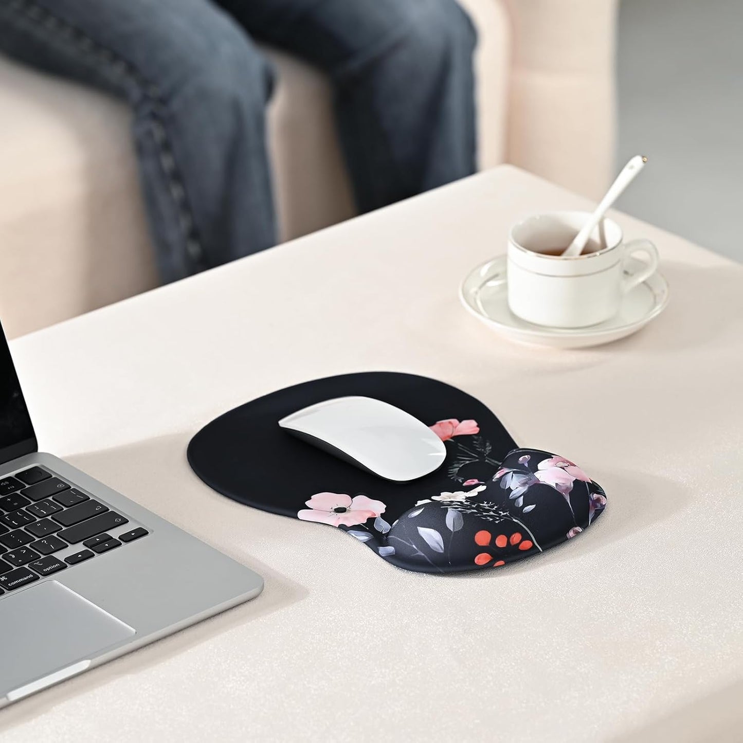 EooCoo Ergonomic Mouse Pad with Gel Wrist Rest Support Middle Concave Design, Relieve Wrist Pain Mousepad, Non-Slip Base for Laptop, Computer, Office Desk Accessories, Carpal Tunnel Syndrome