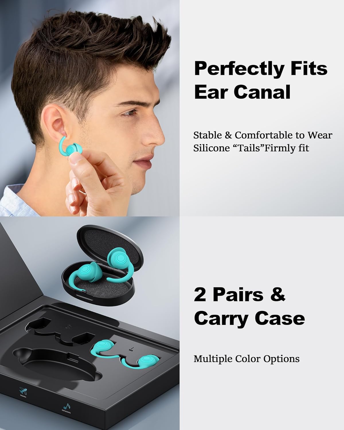 Ear Plugs for Sleeping - Noise Reduction Soft Silicone Earplugs, 2 Pairs Reusable Hearing Protection Earplugs for Noise Sensitivity, Sleep,Travel,Sound Reduction Noise Cancelling - Light Blue