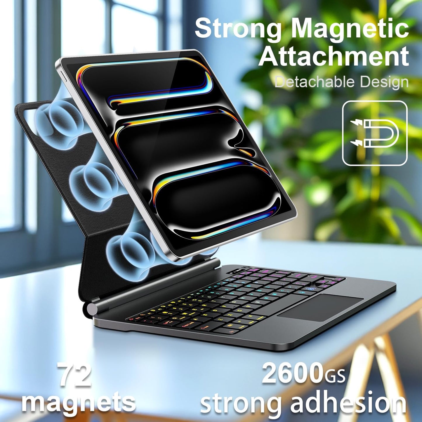 for iPad Pro 13 Inch Case with Keyboard (M4, 2024)๏ผMagic-Style Magnetic โ 7 Colors Backlight -Floating Cantilever Stand - Multi-Touch Trackpad Keyboard Case for iPad Pro 13