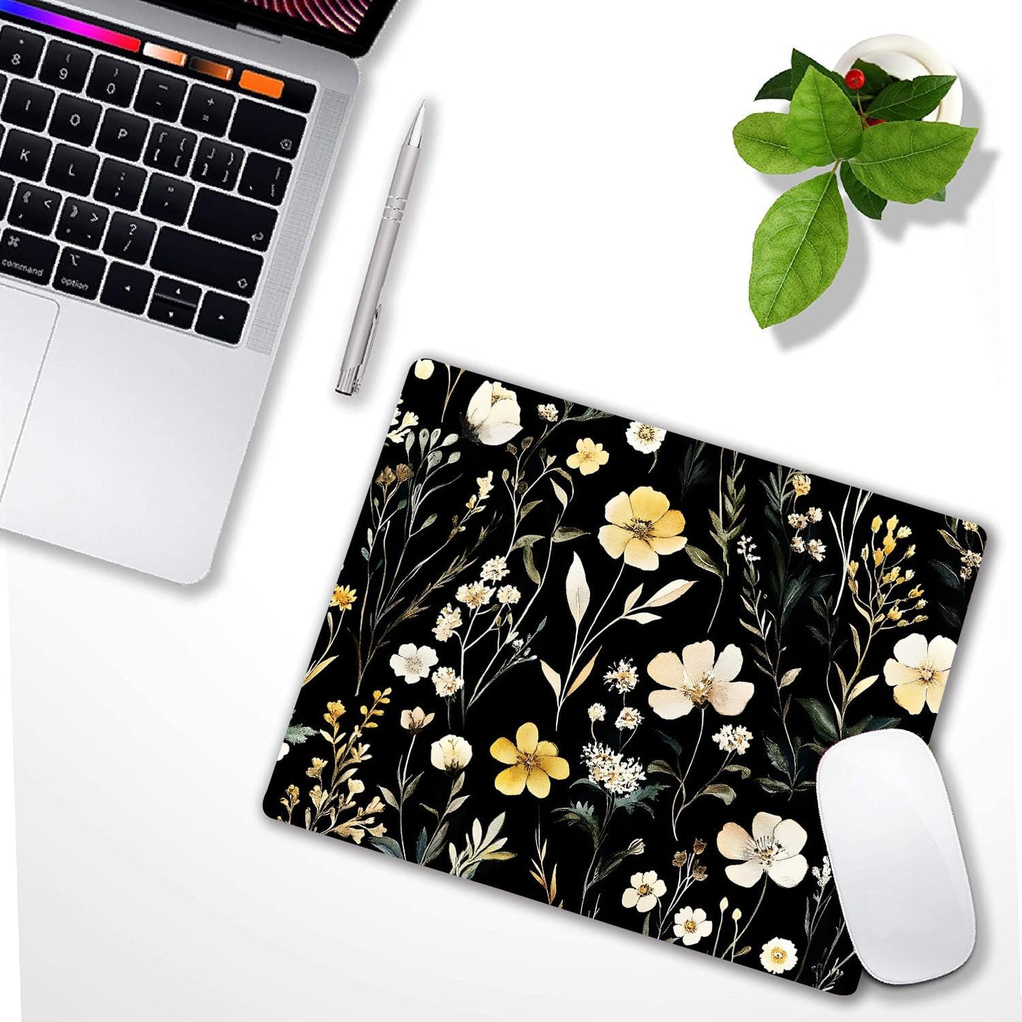 Wildflowers Aesthetic Floral Custom Mouse Pad with Non-Slip Rubber, Small Square Design for Wireless Laptop & Computer Mouse Pads for Desk, 9.5 x 7.9 inch Smooth Surface for Gaming & Office